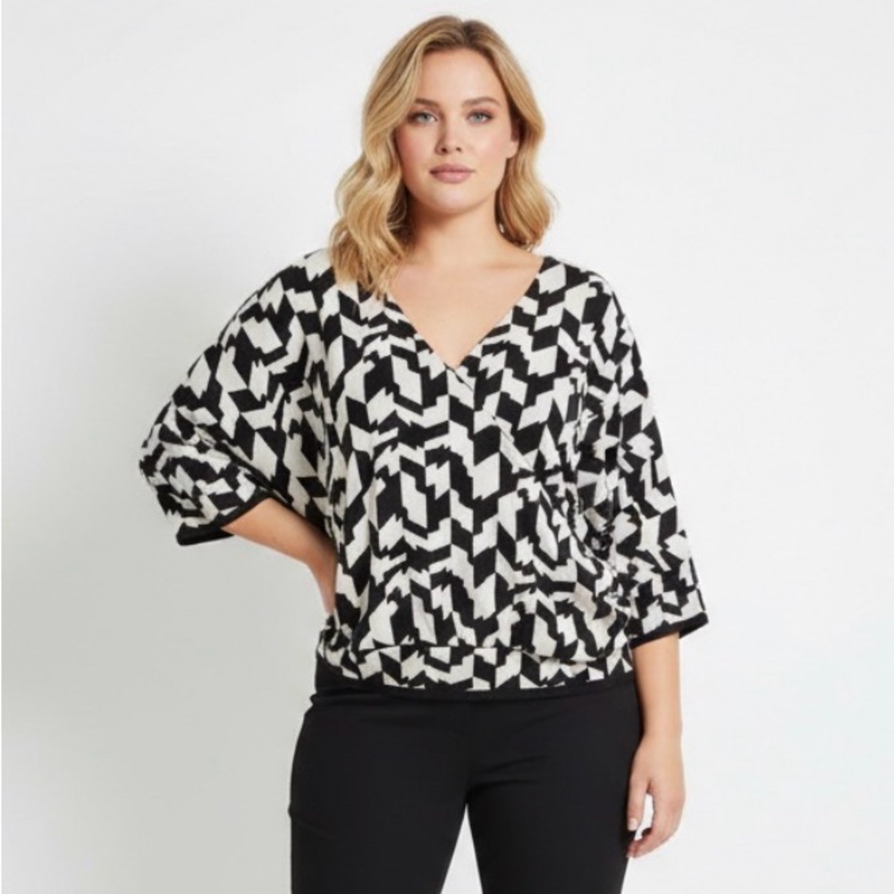 Future Collective Sweater‎ Womens 3X Black White V Neck Faux Wrap Draping New